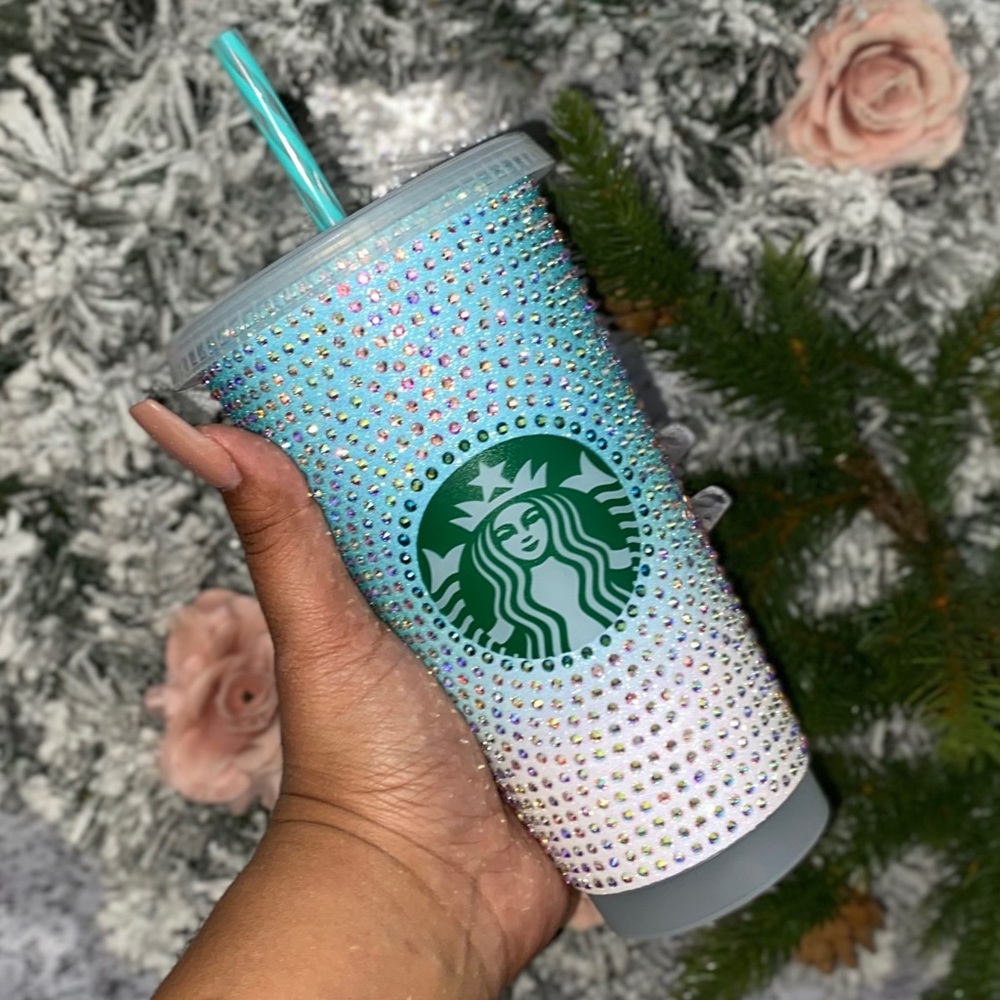 Rhinestone glitter ombré print reusable cold cup